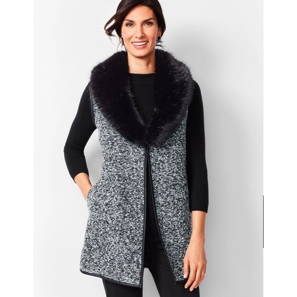 Talbots Jackets & Blazers - Talbots Removable Faux Fur-Trim Collar Longline Boucle Vest, Women's Size 1X